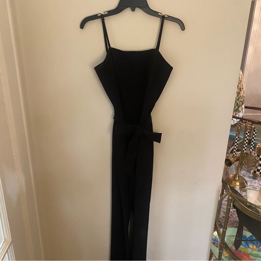 GIANNI BINI black, square-neck, sleeveless, waist tie, wide-leg pantsuit, size 4